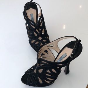 Prada black suede heels.  Worn only once.  Size 38